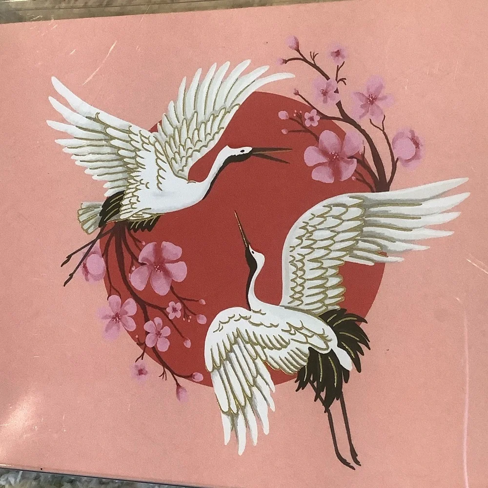 White Crane Red Moon Floral Boxed Note Cards Paper Source NWT set of 10